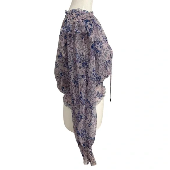 Free People Twyla Floral Smocked Blouse Sheer Boho Romantic Cottage Core Top - Picture 4 of 9